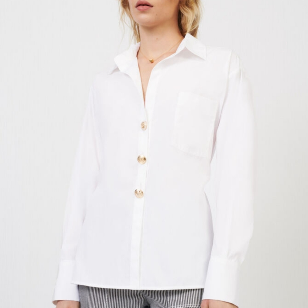 💙 maje white poplin gold buttoned blouse